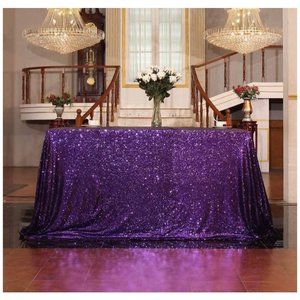 Purple 50x72 inch Sequin Tablecloth Shiny Overlay Wedding Table Linen